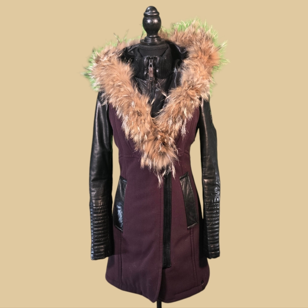 Rudsak Winter Coat, XS, Prune and Leather Black